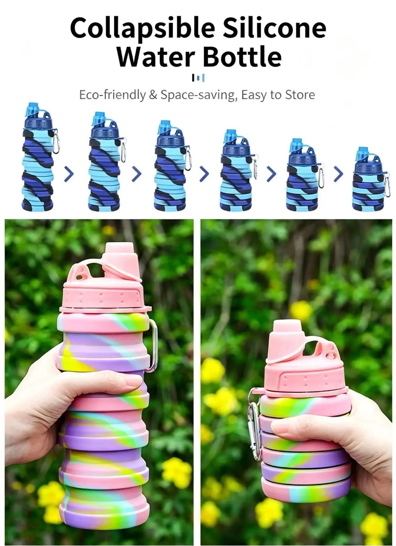 Outdoor portable and stretchable silicone folding straw water cup, travel sports water kettle