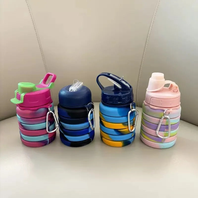 Outdoor portable and stretchable silicone folding straw water cup, travel sports water kettle