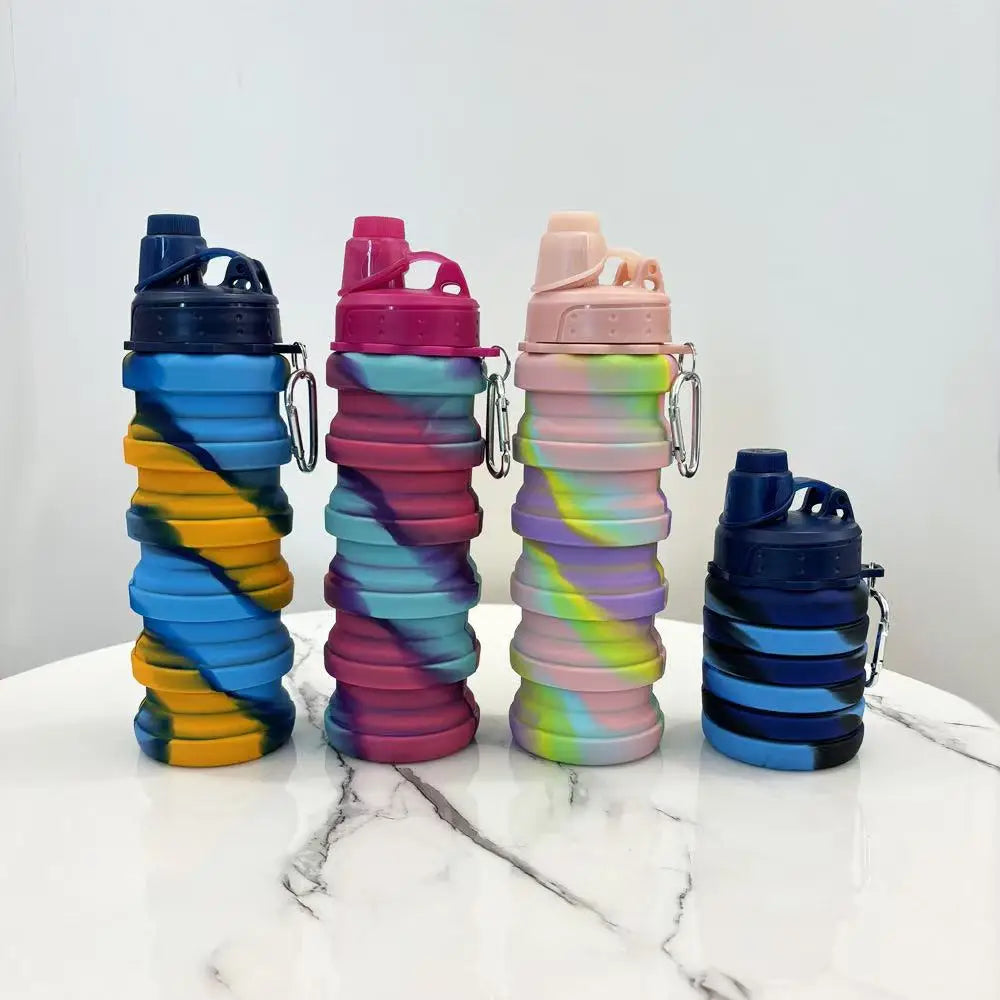 Outdoor portable and stretchable silicone folding straw water cup, travel sports water kettle