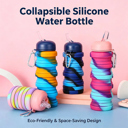 Outdoor portable and stretchable silicone folding straw water cup, travel sports water kettle shown with current variant options and product details
