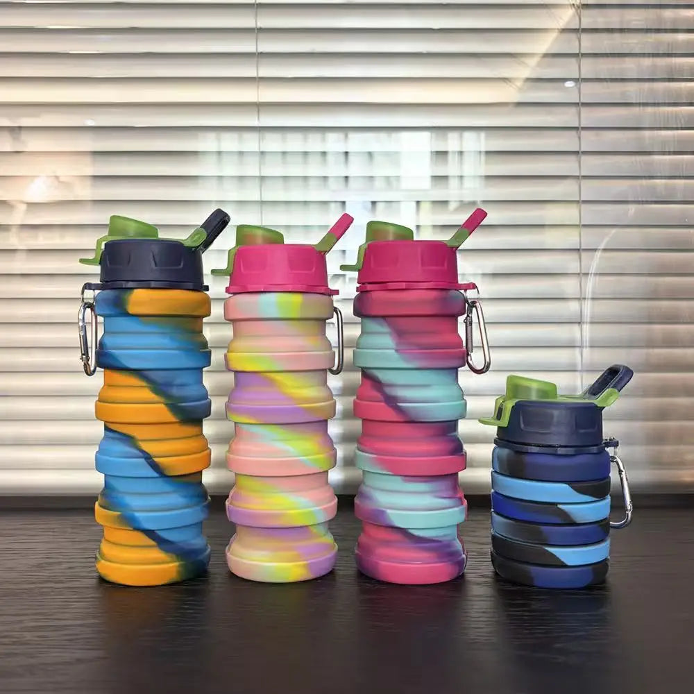Outdoor portable and stretchable silicone folding straw water cup, travel sports water kettle