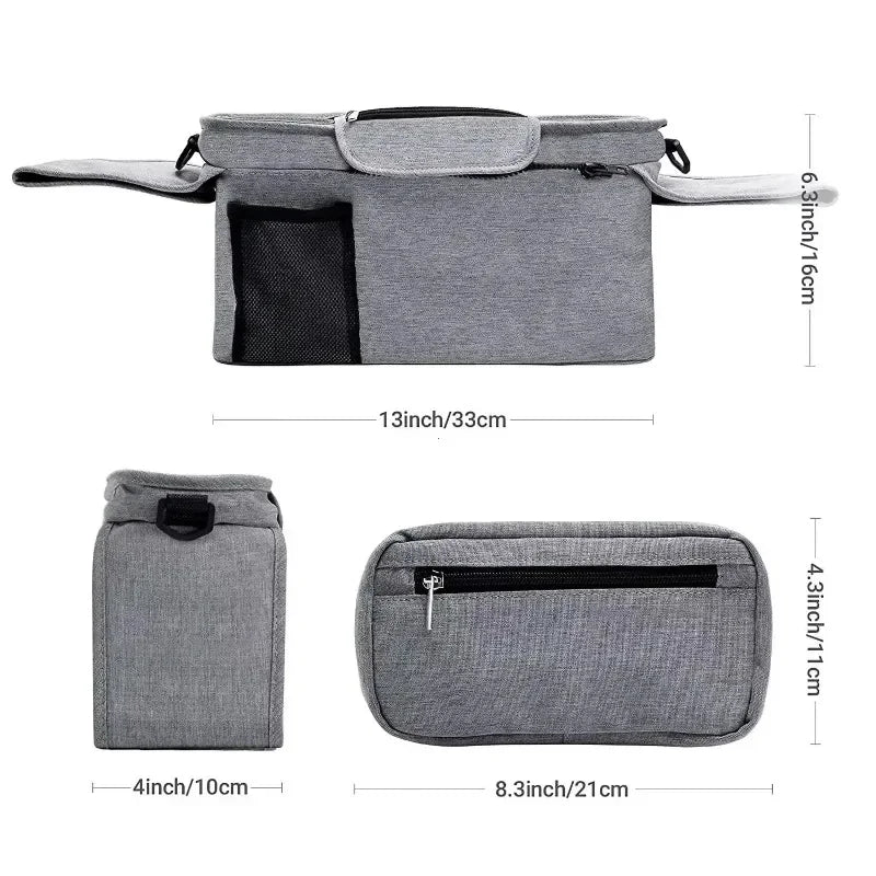 Universal Baby Stroller Organizer, with Insulated Cup Holder Detachable Phone Bag & Shoulder Strap, Fits Pet and Baby Stroller