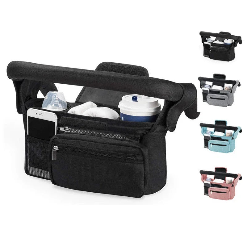 Universal Baby Stroller Organizer, with Insulated Cup Holder Detachable Phone Bag & Shoulder Strap, Fits Pet and Baby Stroller